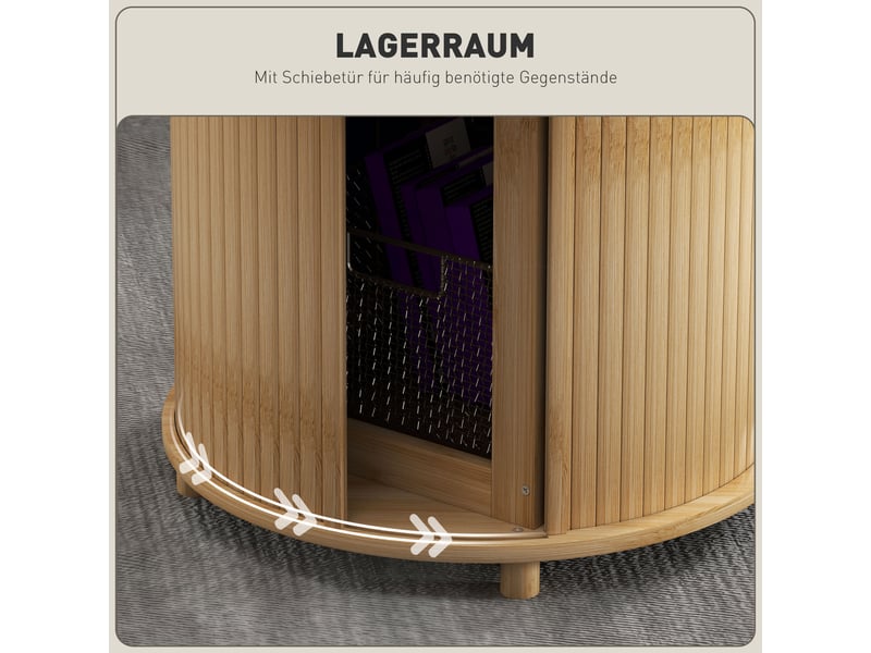  Table basse ronde avec rangement et porte coulissante - lpospi - pieds surélevés bambou naturel ø60 × 45 cm  - Conforama E