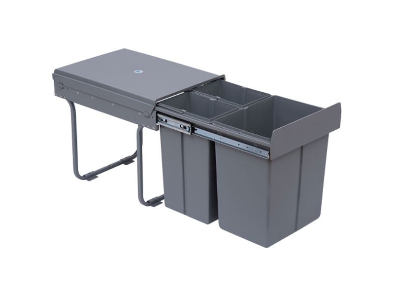  Poubelle encastrable 40 l, 3 bacs amovibles, 20+10+10 l, pour meuble dès 40 cm, gris  - Conforama A