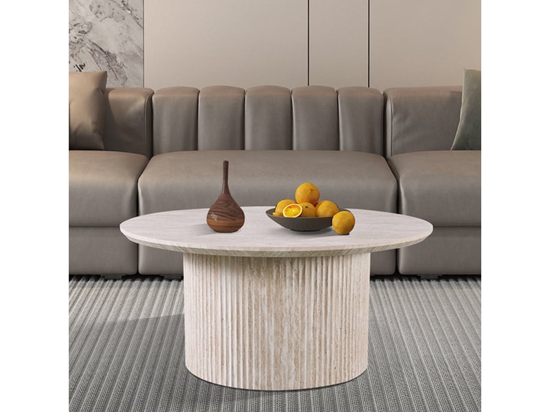  80 table basse ronde couleur travertin d80 cm  - Conforama D