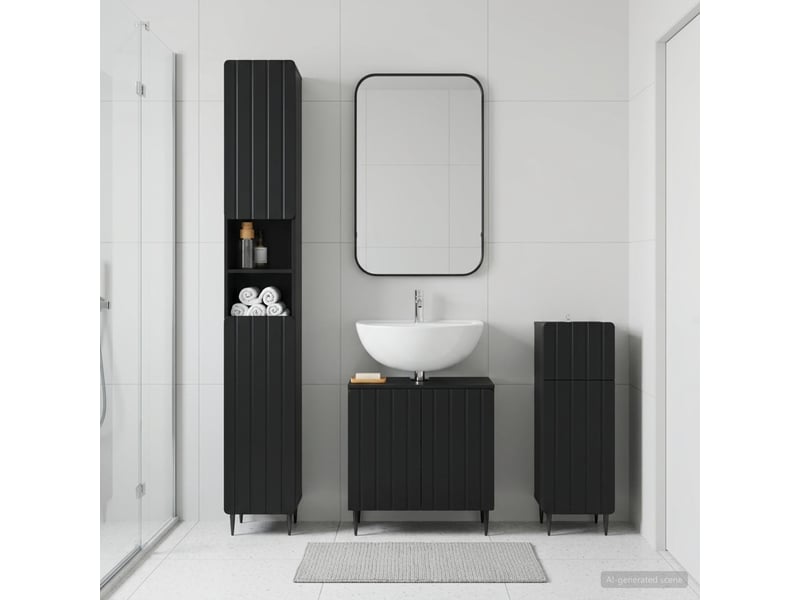  Ensemble de meuble de salle de bain 3 pièces zwolle noir cf63550  - Conforama B