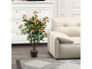 Costway – plante verte artificielle camélia 100 cm – 37 fleurs en pleine floraison – pot en pp avec galets décoratifs – résistante aux uv