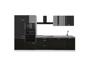 Vicco cuisine, noir haute brillanceblanc, 340cm sans plan de travail