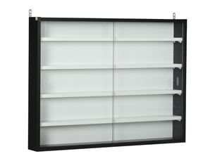 Vitrine murale 2 portes coulissantes verre, étagères réglables, noirblanc, 80×9,5×60 cm