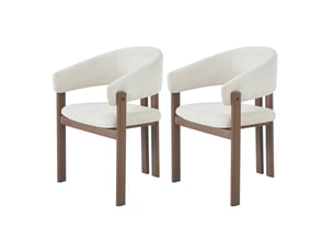 Lot de 2 chaises de salle à manger en lin beige avec accoudoirs, structure métal effet noyer, dossier rembourré, charge 150 kg, design moderne