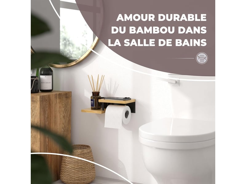  Porte papier toilette mural en bois avec étagères  - Conforama D