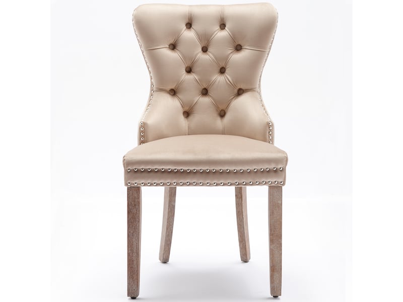  Lot de 4 chaises de salle à manger en velours beige, pieds en bois massif PP305054AAC-4 - Conforama A