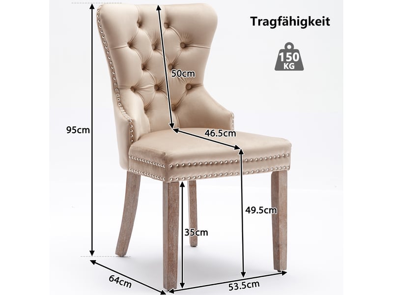  Lot de 6 chaises de salle à manger 53,5x64x95 en velours beige  - Conforama C
