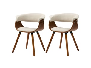 Lot de 2 chaises de salle à manger, chaises de cuisine rembourrées avec dossier incurvé et pieds en bois massif, beige