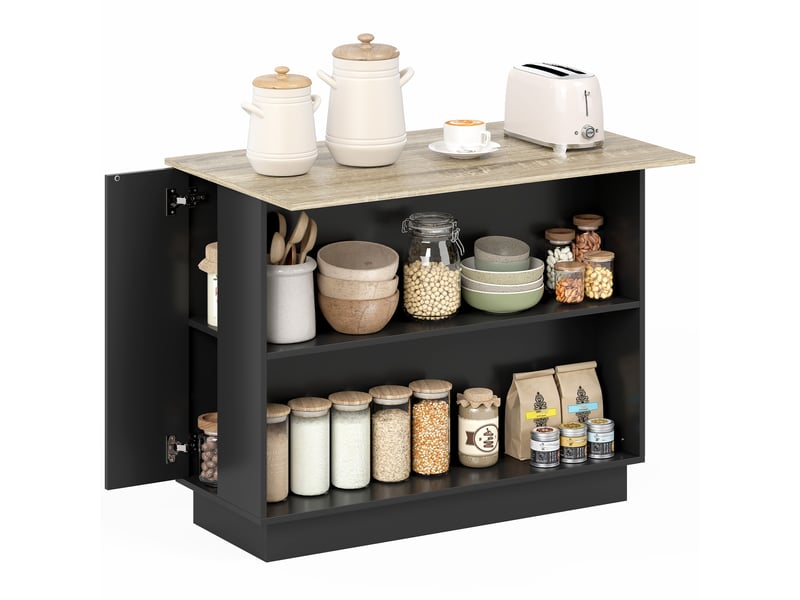  Îlot de cuisine 2 placards 2 étagères ouvertes noir et effet bois 105 x 60 x 82 cm  - Conforama A