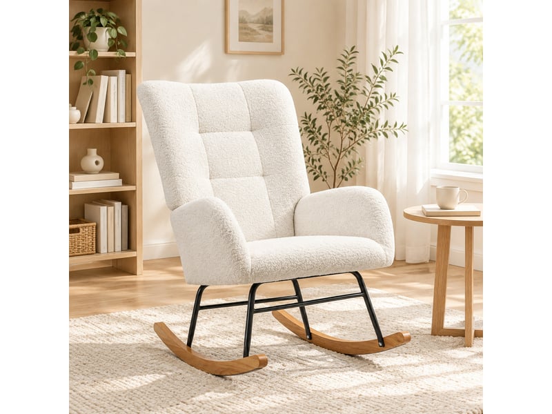  Fauteuil à bascule modenvie avec accoudoirs tissu teddy crème 70 x 94 x 100 cm  - Conforama D
