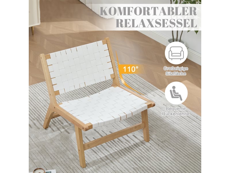  Fauteuil bas sans accoudoirs assise tressée en pu blanc structure en bois W3056P520550 - Conforama D