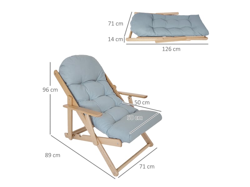  Fauteuil chaise de salon pliable et inclinable en bois fauteuil relax confortable avec coussin capitonné épais  - Conforama C