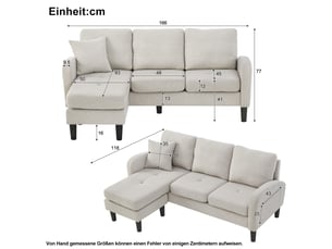 Canapé d'angle en l avec méridienne, canapé 3 places compact 166x118x77 cm, tissu respirant en coton et lin, pour salon