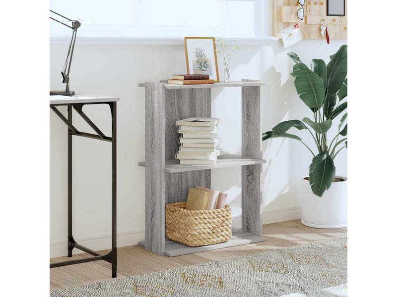 Bibliothèque 3 niveaux, armoire à livres sonoma gris 60x30x80cm bois d'ingénierie  - Conforama C