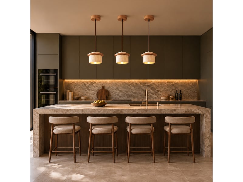  Suspension design en travertin et bois effet chêne iris  - Conforama D