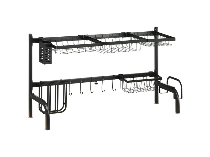  Égouttoir à vaisselle, longueur réglable de 51 à 93 cm, nombreux éléments, agencement flexible, 93 x 30 x 52 cm, noir  - Conforama A