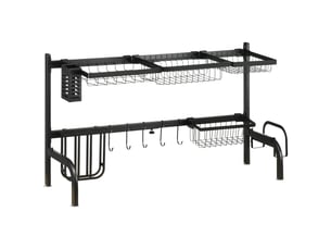 Égouttoir à vaisselle, longueur réglable de 51 à 93 cm, nombreux éléments, agencement flexible, 93 x 30 x 52 cm, noir