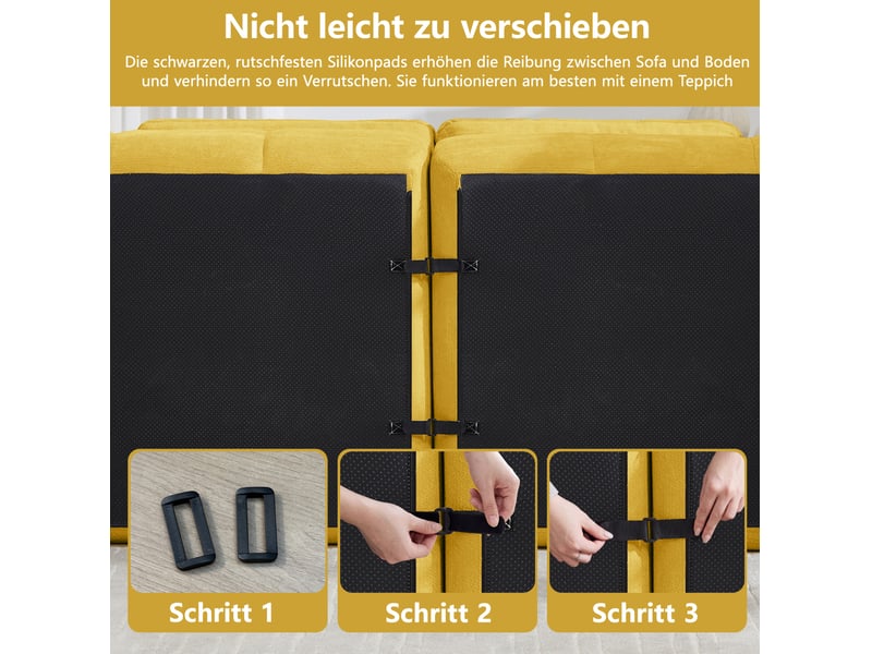 Canapé modulaire 3 places 264x97x68cm, sans montage, ergonomique, design à carreaux, matériau chenille, couleur jaune - Conforama E
