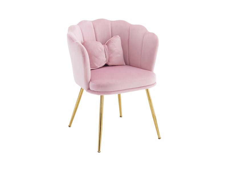Chaise de salle à manger 58x63x77cm – avec pieds dorés - coussin papillon velours - rose - Conforama A