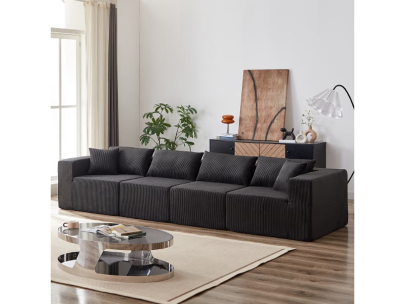 Canapé d'angle modulable 264 cm – velours côtelé beige, 4 pièces, mousse confortable – grand salon - Conforama W