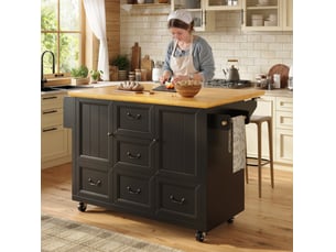 Îlot de cuisine mobile 120 x 4573 x 93 cm, 5 tiroirs, 2 portes, mdf et métal, noir