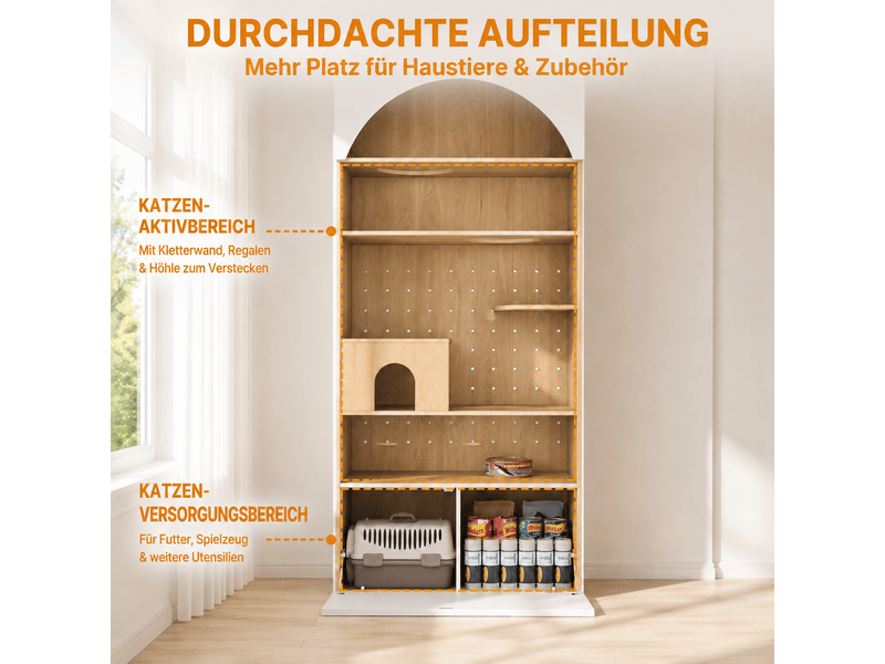 Meuble 90 x 50 x 200 cm avec niche, plateformes et espace de rangement, blanc effet bois - Conforama R