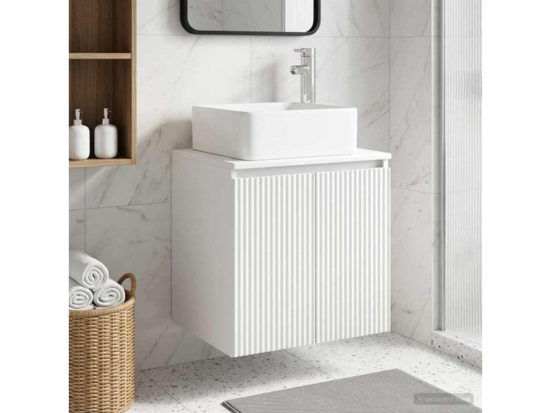 Vanité de lavabo mural, meuble de rangement blanc 53x35x63 cm bois d'ingénierie - Conforama B
