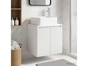 Vanité de lavabo mural, meuble de rangement blanc 53x35x63 cm bois d'ingénierie