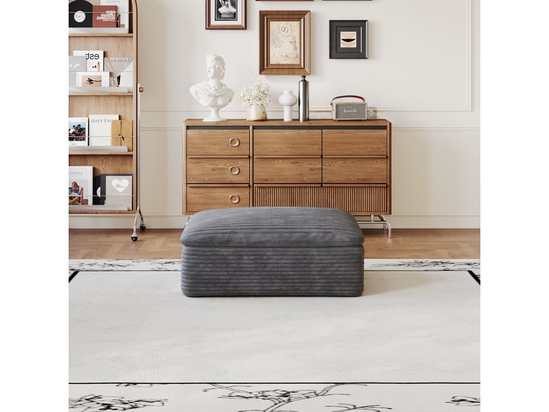 Pouf modulaire de salon en mousse haute densité, module de canapé en mousse sans cadre, tissu en coton doux, gris foncé - Conforama D
