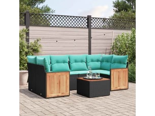 Vidaxl ensemble de canapé de jardin 7 pcs avec coussins noir résine tressée