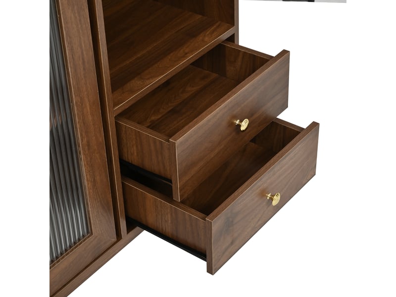  Buffet de cuisine meuble 120x50x170cm, avec portes coulissantes en verre et 2 tiroirs,rangement généreux buffet salon  - Conforama E