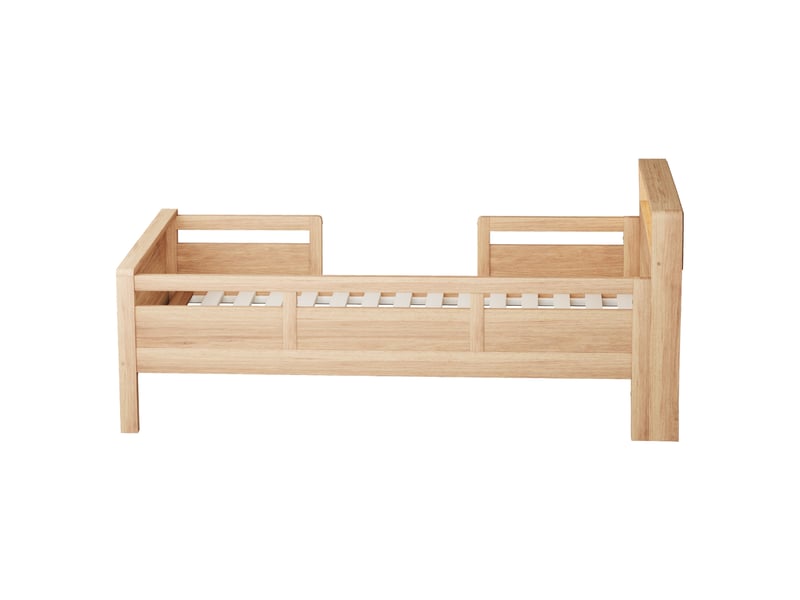  Lit enfant 90x200 en pin avec tête de lit rangement, led et ports usb, barrière de sécurité  - Conforama A