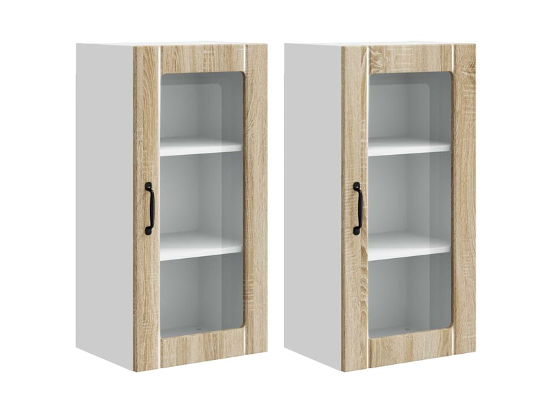  Meuble mural de cuisine, cabinet en verre mural 2 pcs chêne sonoma shl9724  - Conforama A