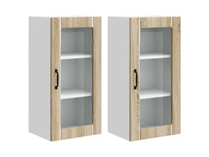 Meuble mural de cuisine, cabinet en verre mural 2 pcs chêne sonoma shl9724
