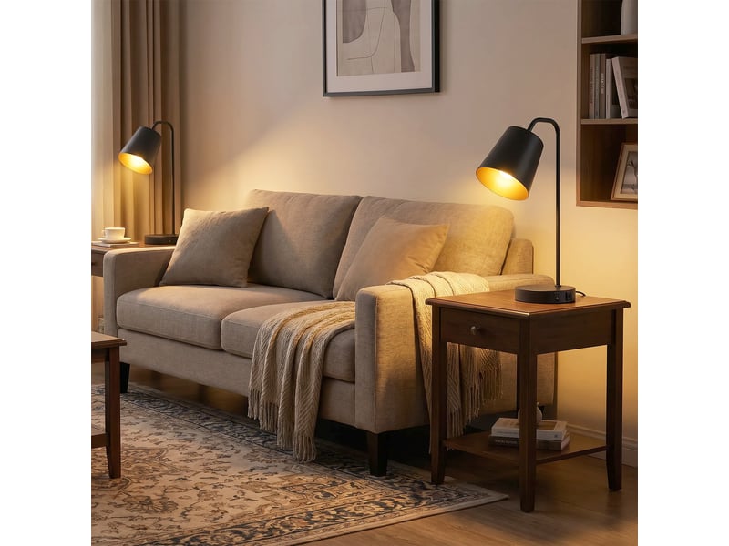  Ensemble de 2 lampes de table modernes avec ports usb-a et usb-c, pour chambre, salon et bureau, noires.  - Conforama D