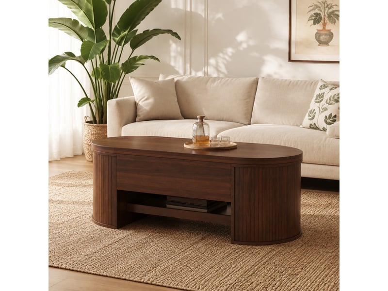  Table basse relevable 110x55.5x40 cm avec rangement en mdf noyer naturel  - Conforama D