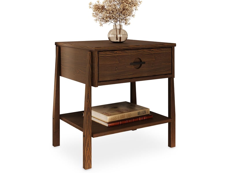 Table de chevet adamo h 49 cm avec tiroir en bois massif - coloris noyer - Conforama A