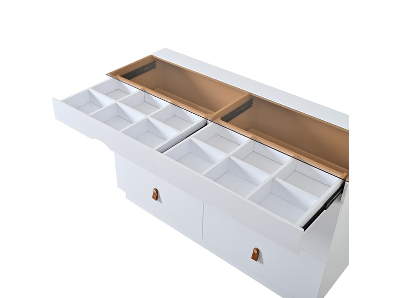  Commode à bijoux 120 x 40 x 78 cm blanche, verre et panneaux de particules, 6 tiroirs avec rangement  - Conforama E