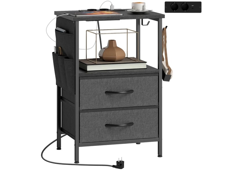  Table d'appoint bout de canapé avec station de charge noir 40 x 30 x 60 cm  - Conforama A