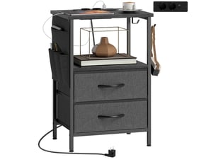Table d'appoint bout de canapé avec station de charge noir 40 x 30 x 60 cm