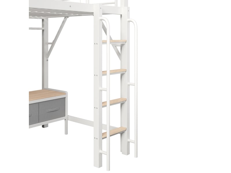  Lit mezzanine enfant 140 x 200 cm en métal et mdf avec bureau, rangement, led et usb blanc chicfurn  - Conforama E