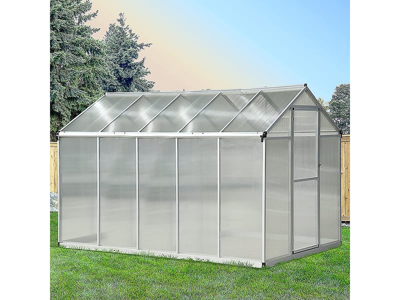  Serre de jardin 3 x 2 m aluminium polycarbonate 5,5 m² fondation lucarne porte loquet  - Conforama D