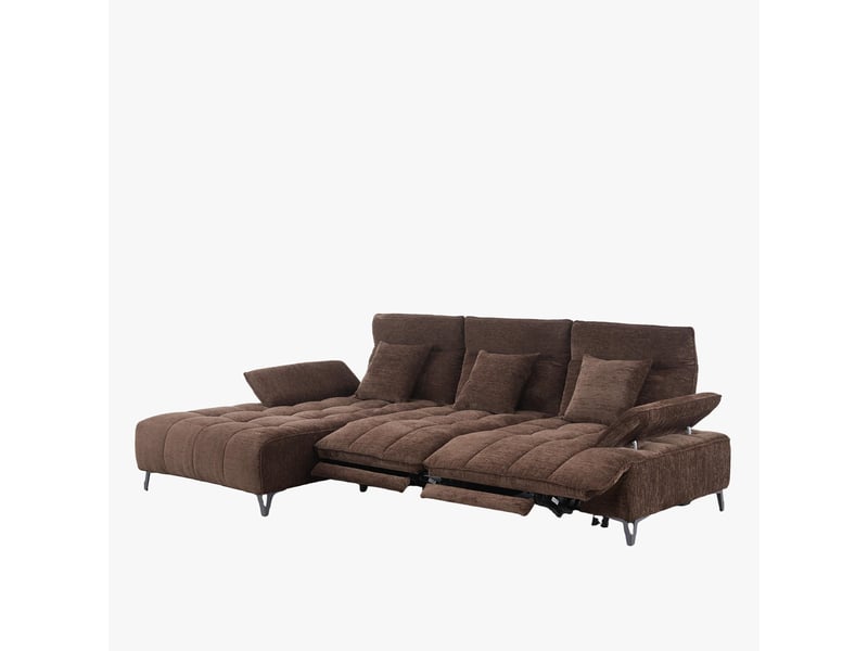  Canapé d'angle relax électrique en tissu matelassé marron - angle  - Conforama D