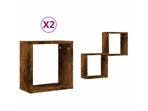 Lot de 2 étagères murales cube, étagères suspendues chêne fumé 30x15x30cm cf43318
