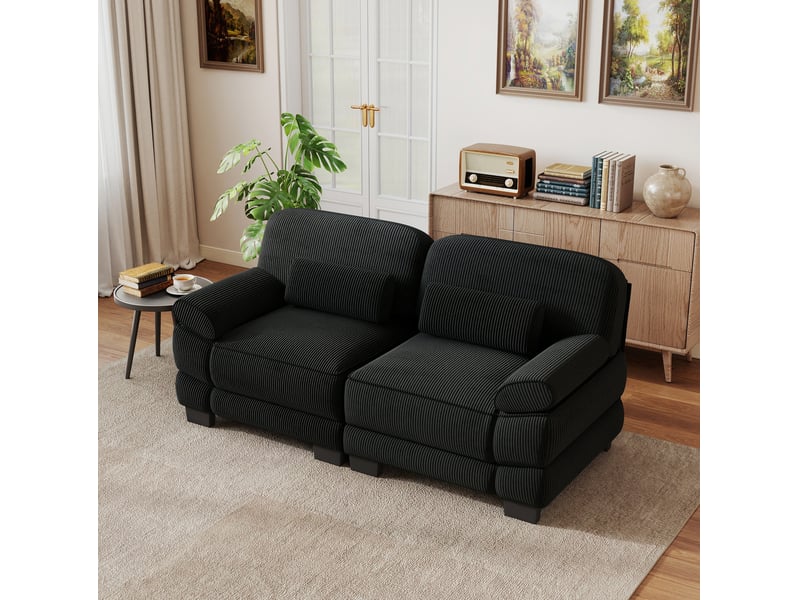 Canapé droit modulable 2 places 194x88.5x94 cm en velours côtelé noir - Conforama W