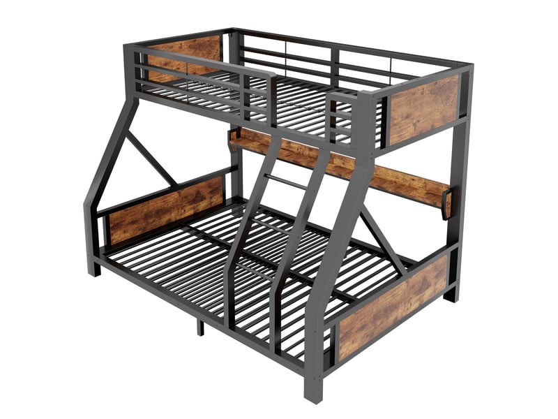  Lit superposé en métal 90x200+140x200 cm - avec éclairage led - avec échelle de sécurité - noir (matelas non inclus)  - Conforama R