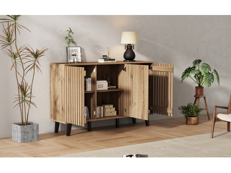  Ensemble meuble tv et table basse, meuble tv avec rangement, 170 cm, mdf effet noyer clair  - Conforama E