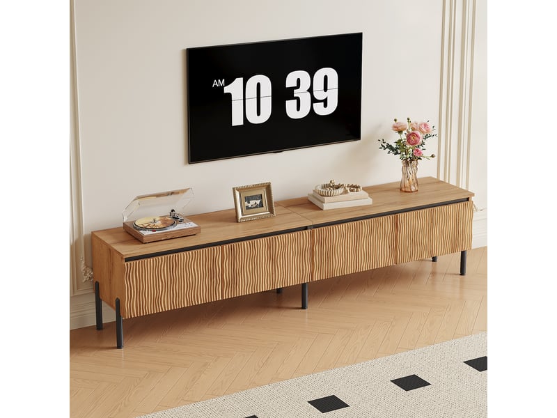  Meuble tv bas 180 cm, finition bois naturel, avec façades en relief  - Conforama D