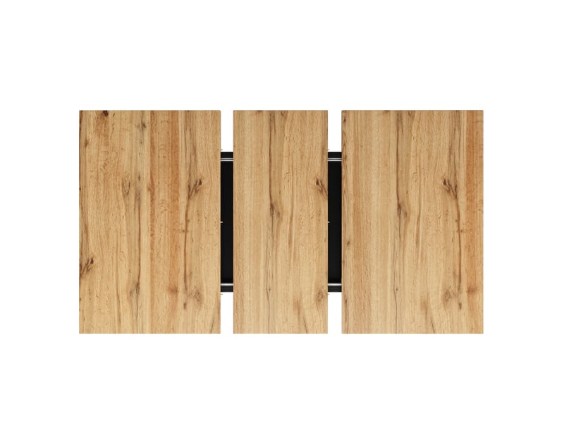  Table extensible 118-157x70x75cm, finition noir et naturel, motif imitation bois, dessus aggloméré, adaptée à la cuisine, piètement croisé métallique  - Conforama E