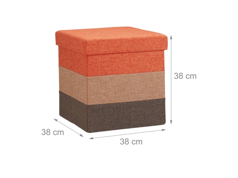  Tabouret pliable de rangement 38 x 38 x 38 cm assise confortable rayures modernes en imitation lin orange 13_0008616  - Conforama B